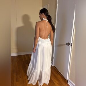White long open back dress